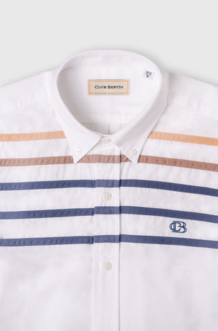 Camisa Club Bertín Mangas Larga de Algodón Twill Con Parches de Rayas Regular Fit