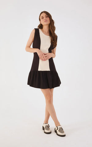 Vestido Mini Sin Mangas en Color Offwhite y Negro