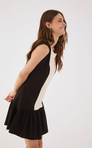 Vestido Mini Sin Mangas en Color Offwhite y Negro