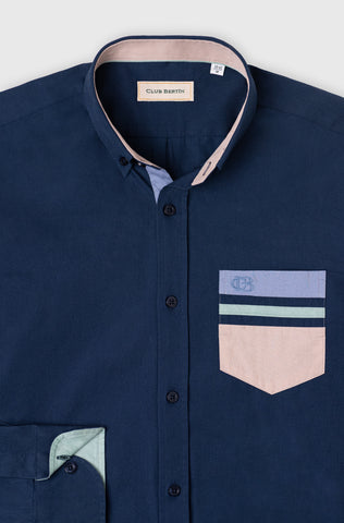 Camisa Club Bertín Mangas Larga de Algodón Twill Con Bolsillo de Parches Regular Fit