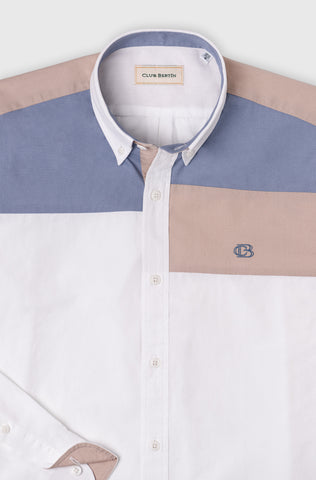 Camisa Club Bertín Mangas Larga de Algodón Twill Con Parches en Frente y Detras Regular Fit