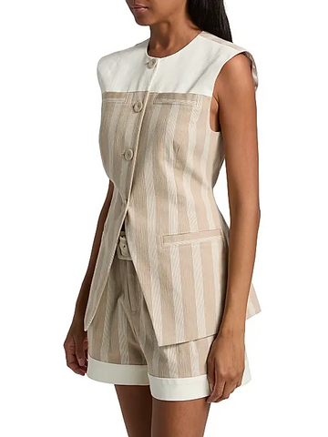 Chaleco Ramy Brook Nicola de Algodón Rayado - Beige