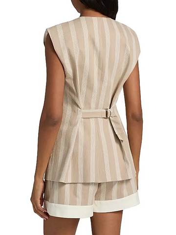 Chaleco Ramy Brook Nicola de Algodón Rayado - Beige