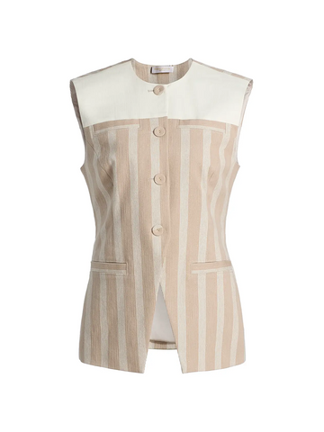 Chaleco Ramy Brook Nicola de Algodón Rayado - Beige