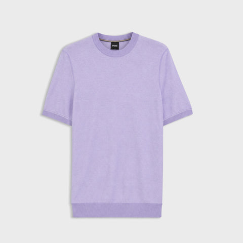 Sweater de Punto BOSS Regular Fit de Algodón y Lyocell con Rayas - Morado