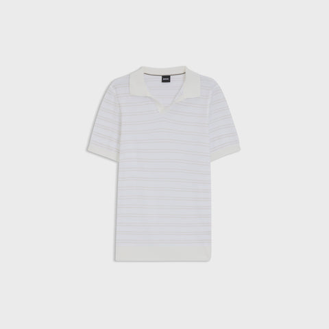 Polo BOSS de punto de mezcla de algodón con raya horizontal - Blanco