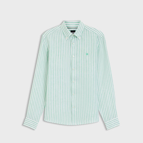 Camisa BOSS de corte regular en lino a rayas - Verde