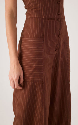 Jumpsuit Strapless Marrón de Rayas finas Dress to