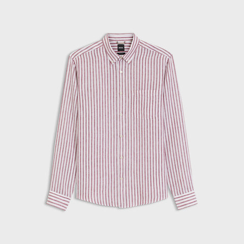 Camisa BOSS de Lino Regular Fit a Rayas con Cuello Button-Down