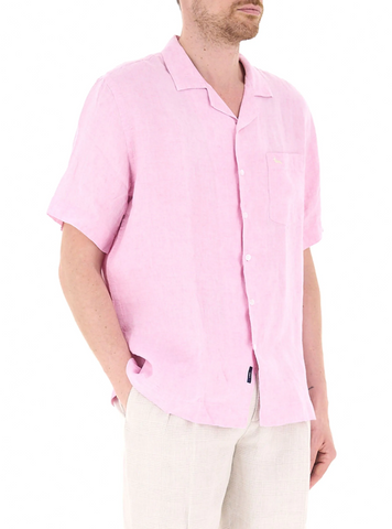Camisa Harmont & Blaine de Lino Rosa con Cuello Bowling