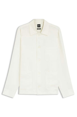 Sobrecamisa BOSS en Lino Italiano Relaxed Fit  con Bolsillo de Parche - Blanco