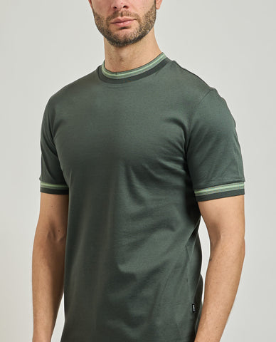 T-Shirt BOSS de algodón mercerizado con ribetes en contraste slim fi