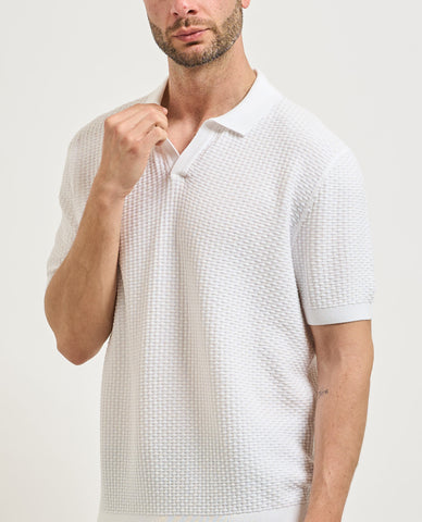Polo BOSS Hombre Tejido Texturizado Blanco 100% Algodón