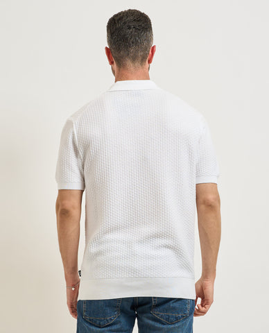 Polo BOSS Hombre Tejido Texturizado Blanco 100% Algodón