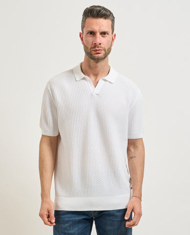Polo BOSS Hombre Tejido Texturizado Blanco 100% Algodón