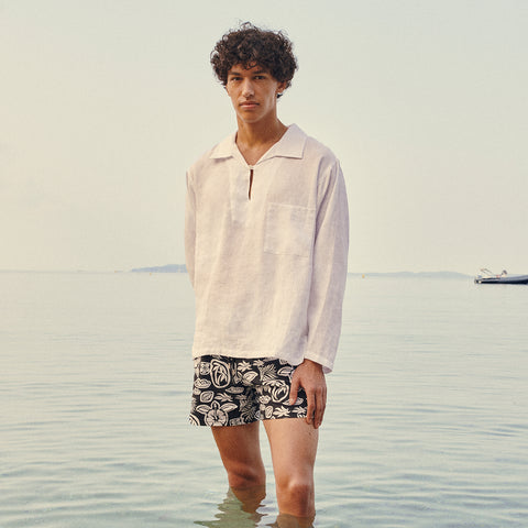 Camisa Vilebrequin de Lino con Cuello Abierto Blanca