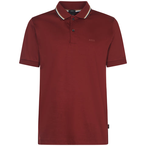 Polo BOSS Slim Fit con Cuello a Rayas – Rojo Oscuro