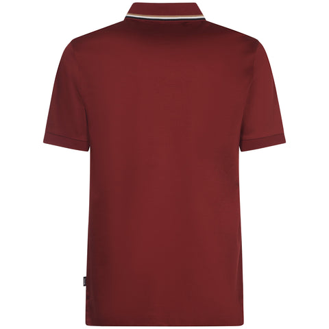 Polo BOSS Slim Fit con Cuello a Rayas – Rojo Oscuro