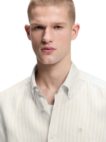 Camisa BOSS en lino Regular Fit a rayas  Beige