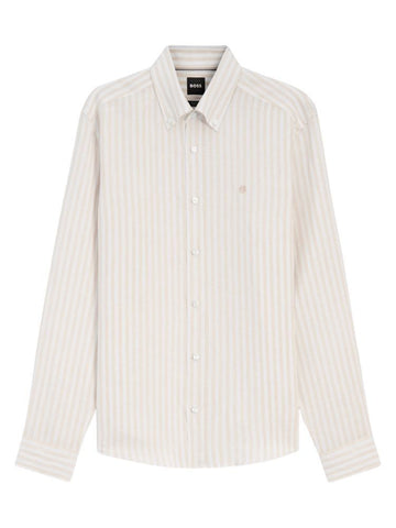 Camisa BOSS en lino Regular Fit a rayas  Beige