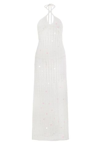 Vestido Agua Bendita Largo Mabe Ivy Tejido Crochet con Lentejuelas