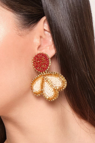 Aretes Simona Oh La La Flor con Mostacillas – Rojo / Nude / Dorado