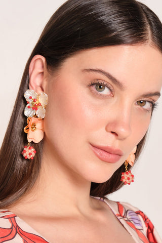 Aretes Simona Romance Print con Flores y Cuentas – Multicolor
