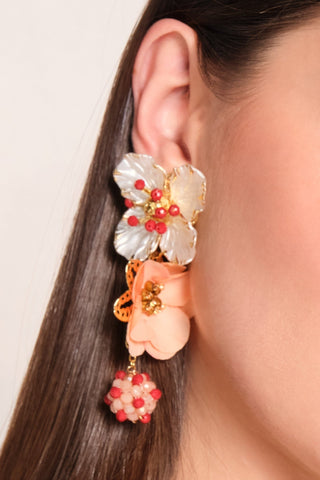 Aretes Simona Romance Print con Flores y Cuentas – Multicolor