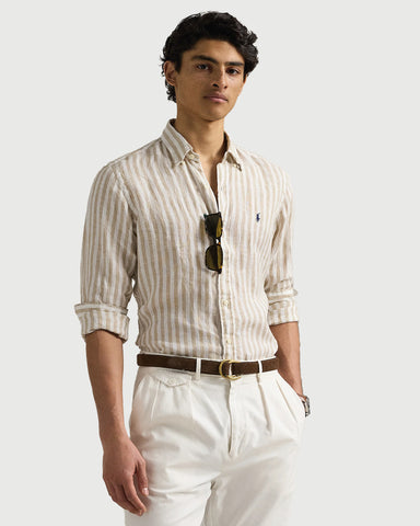 Camisa en Lino de Rayas POLO Ralph Lauren Manga Larga Custom Fit