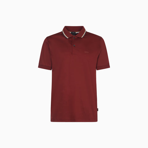 Polo BOSS Slim Fit con Cuello a Rayas – Rojo Oscuro