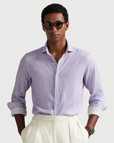 Camisa En Lino Horseshoe-Print POLO Ralph Lauren Manga Larga Custom Fit