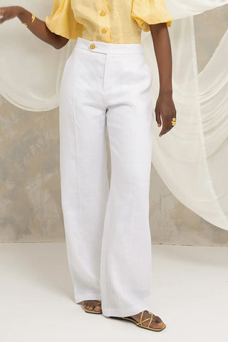 Pantalón en Lino Natural Zali Faride Botones chapado en Oro 24k