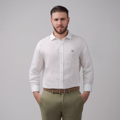 Camisa en Lino Club Bertín Mangas Larga Con Logo Bordado Regular Fit