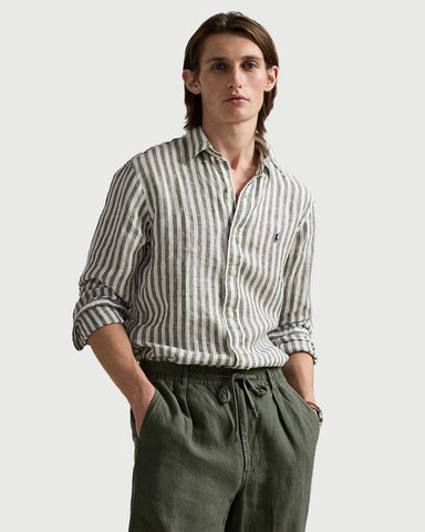 Camisa en Lino de Rayas POLO Ralph Lauren Manga Larga Custom Fit