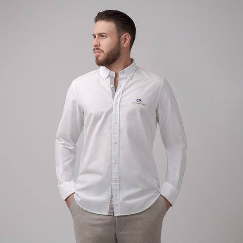 Camisa Club Bertín Mangas Larga de Algodón Twill Con Logo Bordado Regular Fit