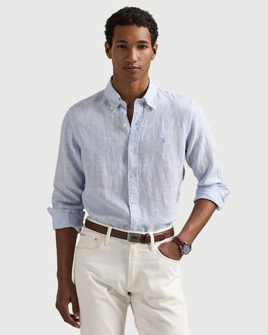 Camisa En Lino de Rayas POLO Ralph Lauren Manga Larga Custom Fit