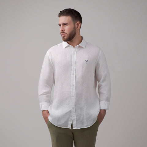 Camisa en Lino Club Bertín Mangas Larga Con Logo Bordado Regular Fit