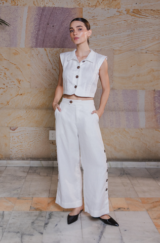 Set Faride Cádiz de Blusa y Pantalón Adin – Blanco