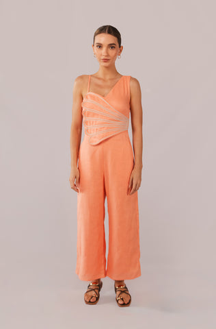 Enterizo Faride Carey de Pierna Ancha con Aplique – Coral