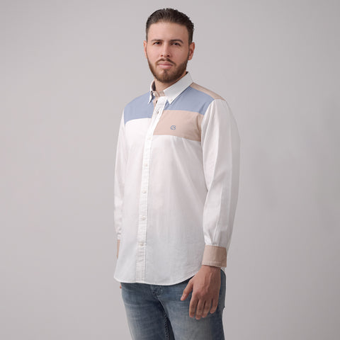 Camisa Club Bertín Mangas Larga de Algodón Twill Con Parches en Frente y Detras Regular Fit