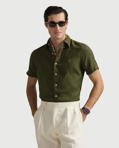 Camisa En Lino POLO Ralph Lauren Manga Corta Custom Fit