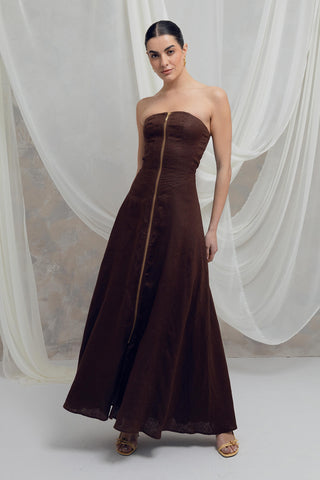 Vestido Maxi Strapless En Lino Luciana