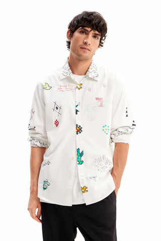 Camisa Desigual Poplin Ilustrada Con Mensajes