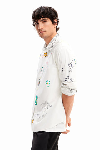 Camisa Desigual Poplin Ilustrada Con Mensajes