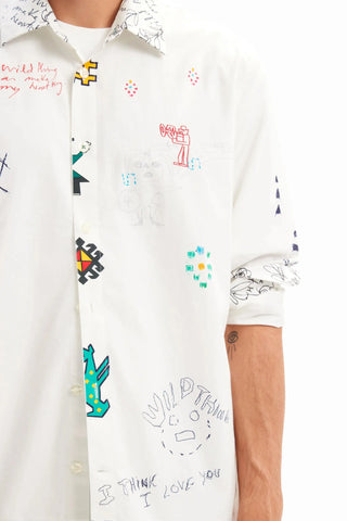 Camisa Desigual Poplin Ilustrada Con Mensajes