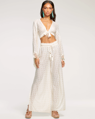 Pantalón Palazzo Ramy Brook Glora Metalizado - Blanco/Dorado