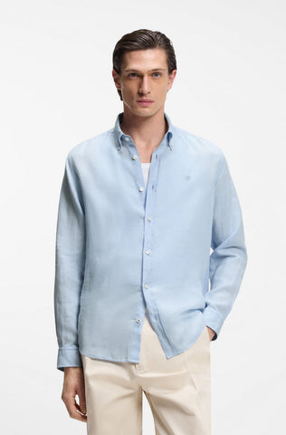 Camisa BOSS en Lino con Monograma Doble b bordado Slim Fit