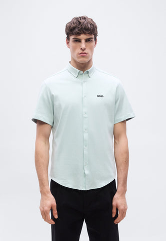 Camisa Mangas Cortas BOSS en Algodón regular fit Azul Turquesa