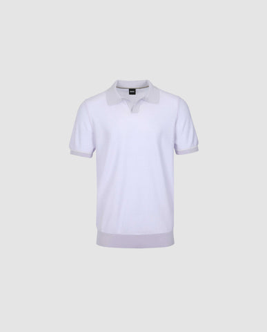 Polo BOSS de punto de mezcla de algodón con raya horizontal - Lila