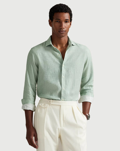 Camisa En Lino Equestrian-Print POLO Ralph Lauren Manga Larga Custom Fit